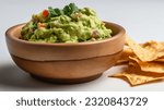 Close up shot of guacamole and chips