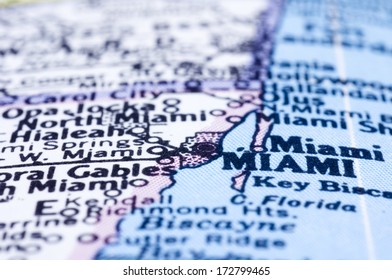 a close up shot of miami on map, united states.