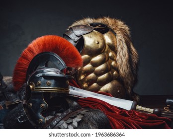 Close up shot of military roman armor and helmet - Shutterstock ID 1963686364