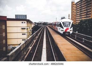 A close up shot of a moving train.