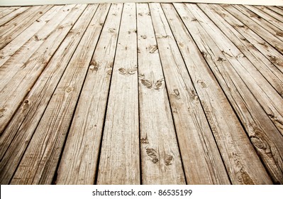 Close Up Shot Of Old Wooden Deck