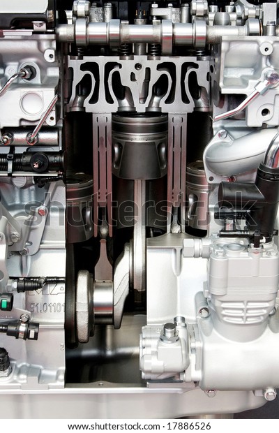 Close up shot of open\
engine pistons