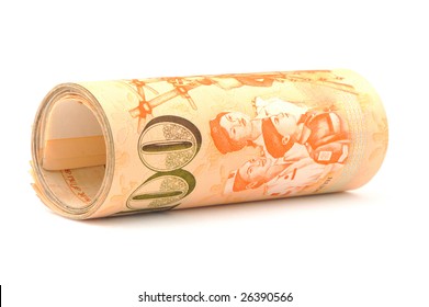 Close Up Shot Of A Roll Of Singapore Dollar Notes