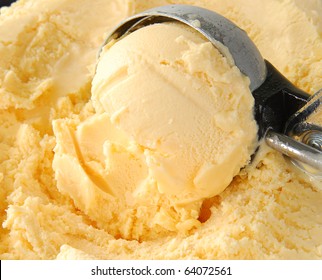 Close Up Shot Of A Scoop Of Rich French Vanilla Ice Cream