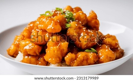 Close up shot of sesame orange chicken on a plate