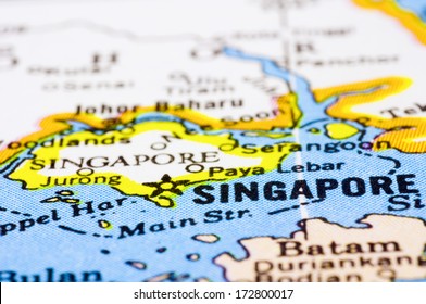 A Close Up Shot Of Singapore On Map, Asia.