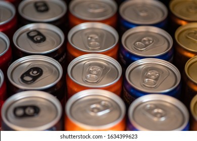 Close Up Shot Of Softdrink Cans In A Row