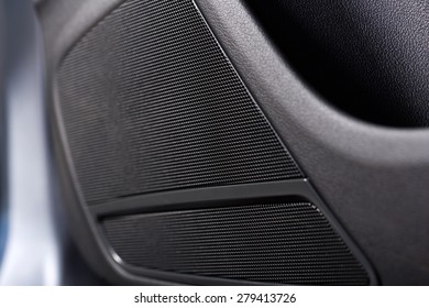 close up shot of a speaker in a car