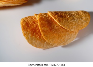 Close up shot of stack potato chips texture
