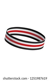 Close Up Shot Of A Tilted Hair Band For Fitness And Working Out. Round-shaped Training Headband With Stripes, Isolated Against The White Background. Trendy Athletic Headwear. Sporty Hair Accessories.