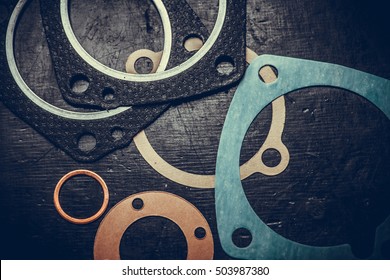 Close Up Shot Of Various Engine Gaskets.