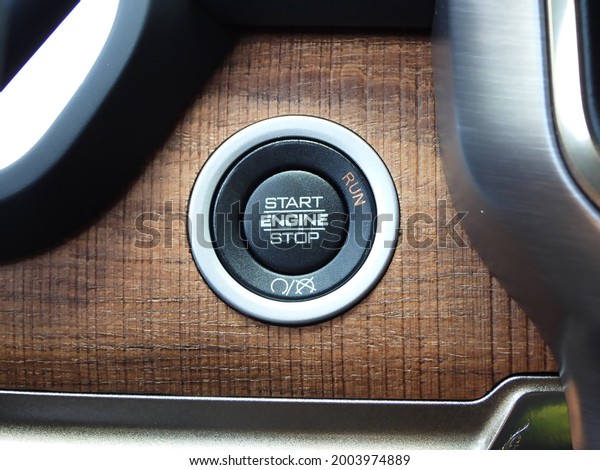 
Close up shot of vehicle push start button        
