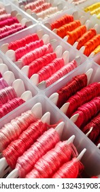 Close Up Shot Of Vibrant Colorful Embroidery Floss Cross Stitch String Kit Prewound On Bobbins For Crafts And Hobbies