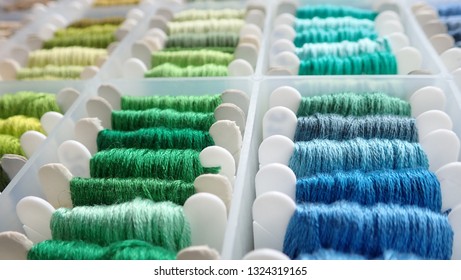 Close Up Shot Of Vibrant Colorful Embroidery Floss Cross Stitch String Kit Prewound On Bobbins For Crafts And Hobbies