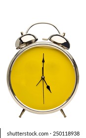 Close Up Shot Vintage Alarm Clock With Yellow Face