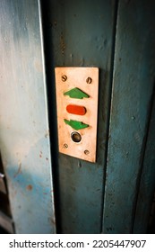 Close Up Shot Of A Vintage Elevator Buttons.