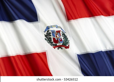 Close up shot of wavy Dominican Republic flag