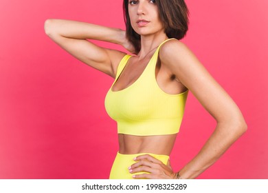 Close Shot Of Women In Sport Top With Breast Augmentation After Mammoplasty