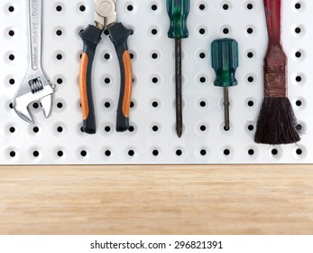 A Close Up Shot Of A Workshop Peg Board