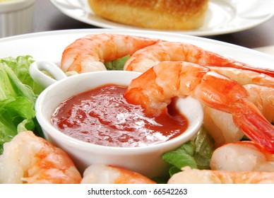 Close Up Of A Shrimp In Cocktail Sauce