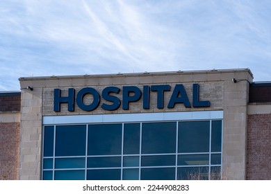 Close up of the “Hospital” sign on the building.  - Shutterstock ID 2244908283