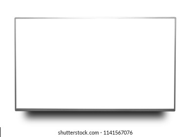 Close Up Silver 4k Monitor Or Television Isolated On White Background With Clipping Path.