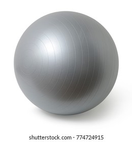 Close Up Of An Silver Fitness Ball Isolated On White Background