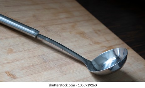 Close Up Silver Ladle In The Kitchen