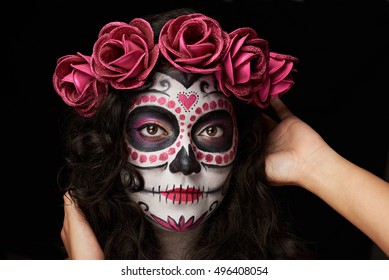 Close Catrina Skull Face Isolated On Stock Photo (Edit Now) 496379593