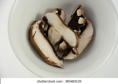 Close Up Of Sliced Portabello Mushroom In Bowl