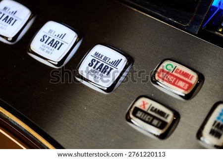 Close Up of Slot Machine Control Panel Buttons Start Max Bet Gambling Casino Concept