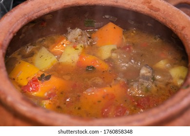 Close Up Slow Cooking Meat And Vegetable Stew