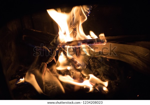 Close Small Fire Crackling Dancing On Stock Photo Edit Now