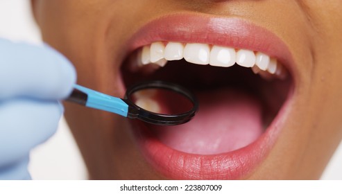 Close Up Of Smiling Black Woman At Dentist