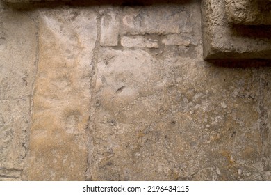 Close up smoothed worn ancient Roman stone floor sidewalk or road pavement as ancient paths concept
