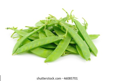 Close Up Of Snow Peas Isolated On White