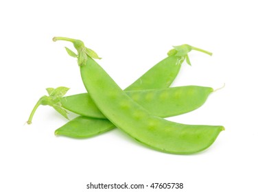 Close Up Of Snow Peas Isolated On White