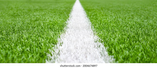 Close Up Soccer Field Lines. Background Soccer Pitch Grass Football Stadium Ground View. Stadium Field Ground Grass Detail. Ground Football Field Grass Macro. Design Soccer Stadium Grass Football Line