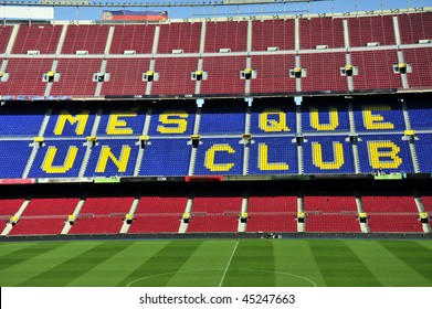 Close Up Of Soccer Stadium Camp Nou In Barcelona, Spain.