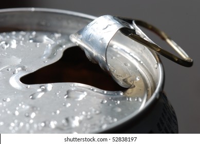 Close Up Of A Soda Can With Pull Tab And Condensation