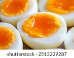 A close up of soft boiled eggs