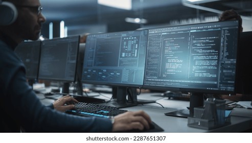 Close Up of a Software Developer Working on a Desktop Computer, Implementing New Features and Updates to a Company Server. Stylish Specialist Typing on Keyboard - Shutterstock ID 2287651307