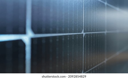 Close Up Of Solar Energy Panel, Photovoltaic Panel Selective Focus. Banner