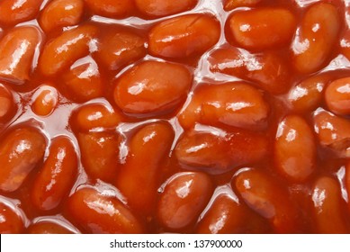 Close Up Of Some Baked Beans In Tomato Sauce