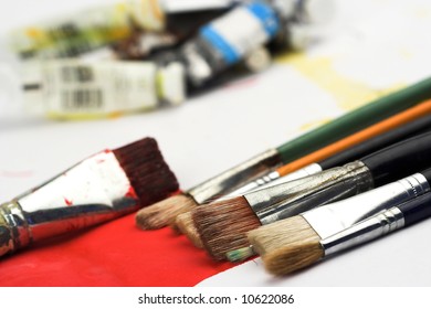 Close up of some paintbrushes