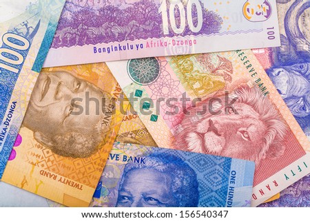 Close up of South African currency the Rand isolated on white background