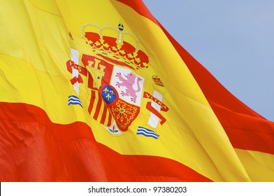 Close Up Of The  Spanish Flag Waving