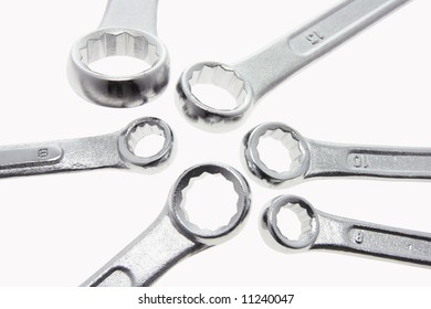 Close Up Of Spanners On Plain  Background