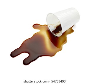close up of spilled coffee on white background with clipping path