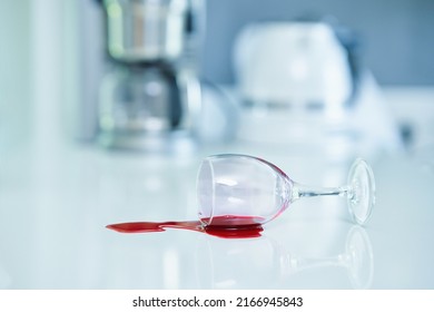 Close Up Of Spilled Wine In The Kitchen